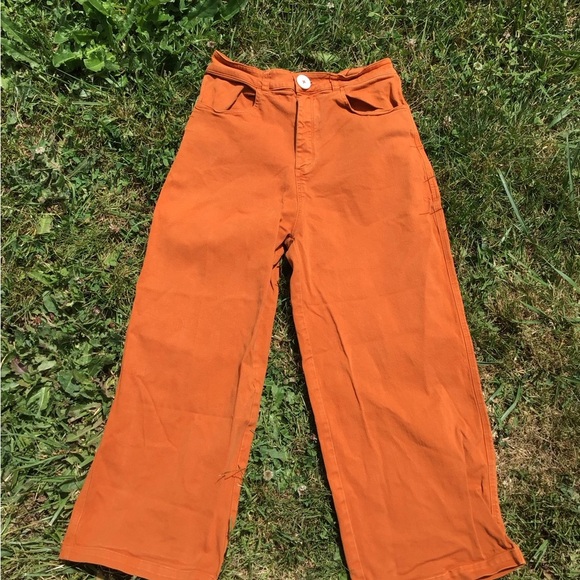 Whimsy + Row Flora Pant in Rust High Waisted Wide Leg Cropped Size M Sustainable - Picture 2 of 5